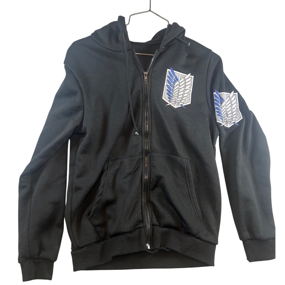 Attack on Titan Wings of Liberty Zip Up Hoodie Black Mens Small Scout Regiment‎
